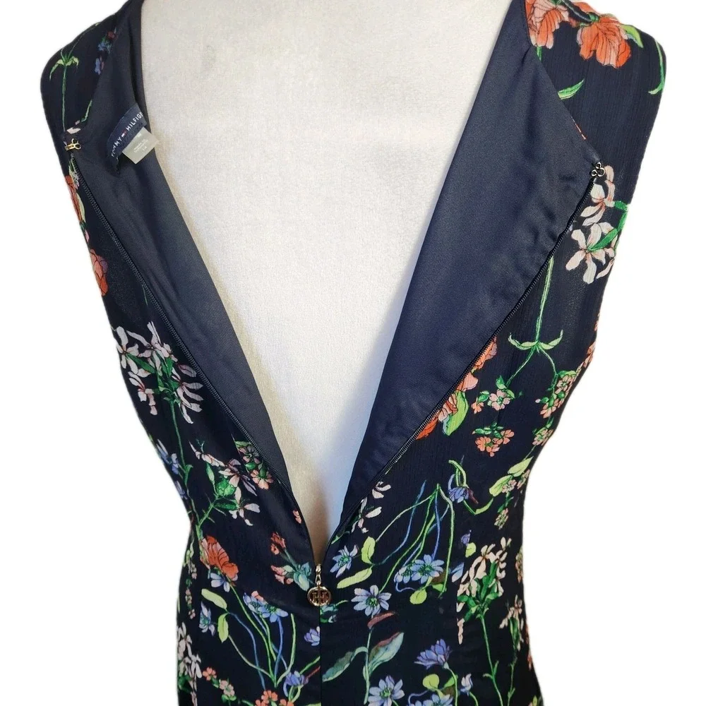 Tommy Hilfiger Women's Trapeze Dress Sz‎ 14 Navy Blue Floral Sleeveless Chiffon